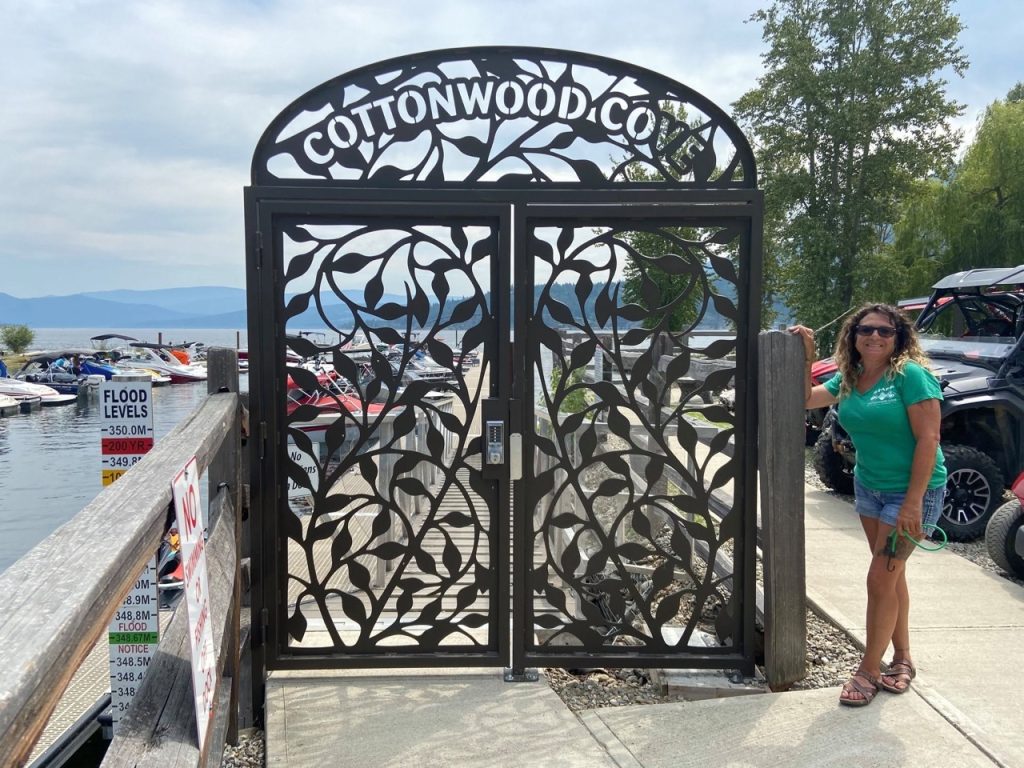 custom powder coated gate at cottonwood cove on okanagan lake bc